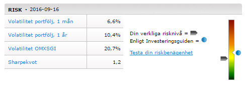 Nyckeltal för risken i RikaTillsammans-portföljen per 160916