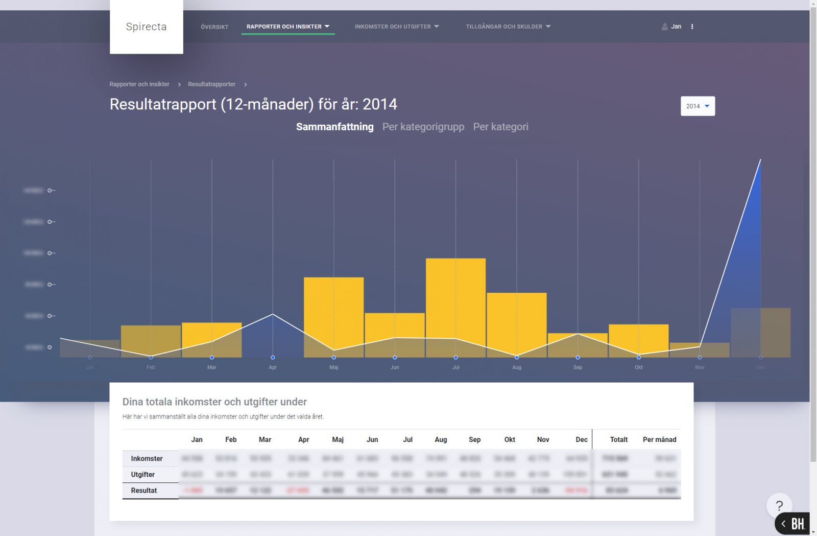 I 12 månaders rapporten kan man följa upp hur året har gått i tre olika detaljnivåer.