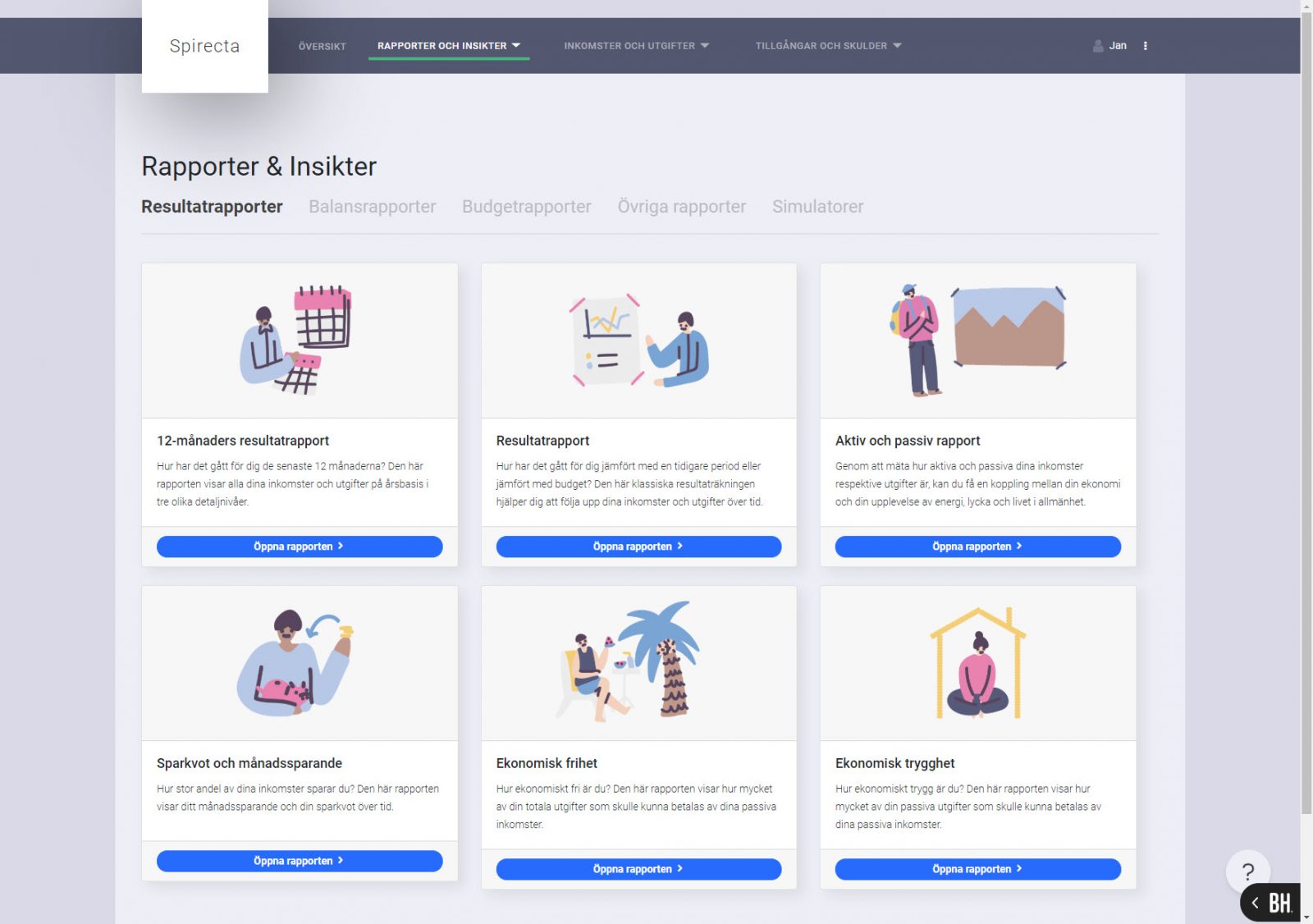 Spirecta hjälper dig att få full koll på dina inkomster och utgifter