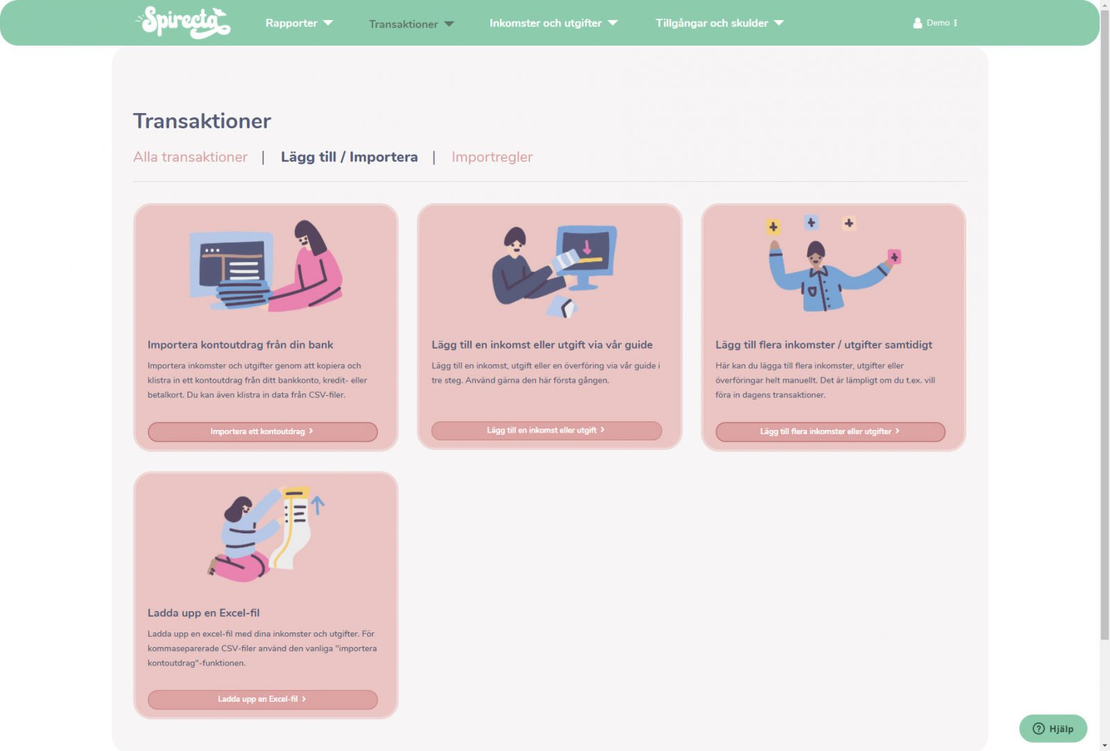 Olika sätt at få in data i Spirecta